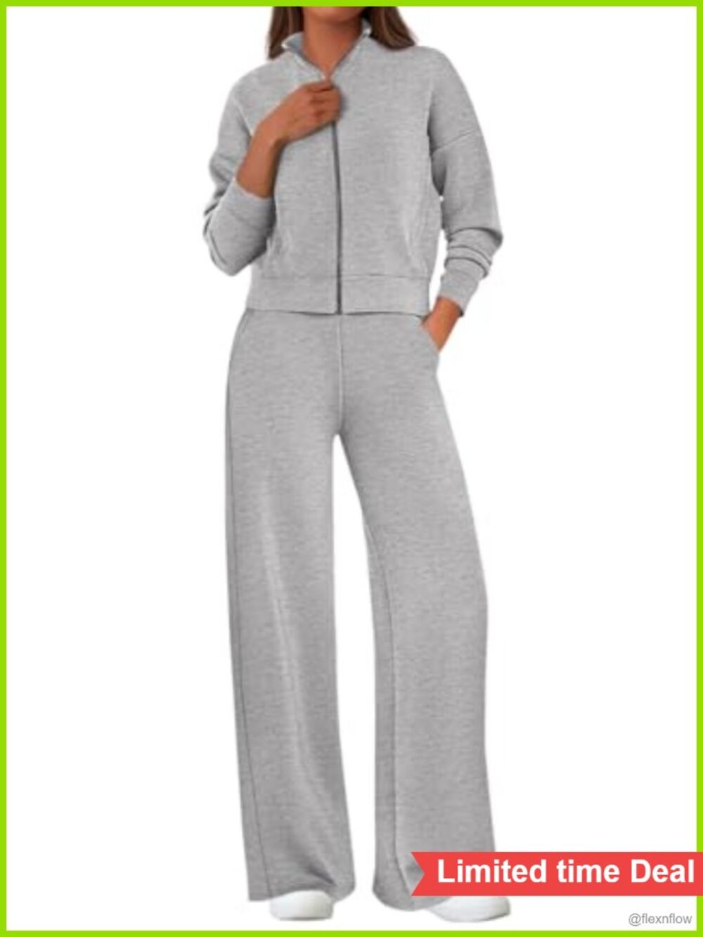 Womens 2 Piece Sweatsuit Zip-Up Sweatshirt Wide Leg Sweatpants Lounge Set
